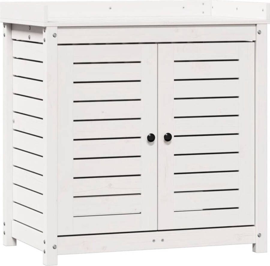 VidaXL Oppottafel met schappen 82 5x50x86 5 cm massief grenenhout wit