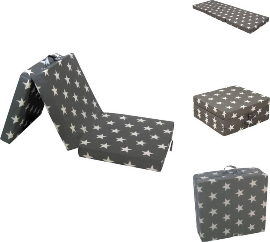 VidaXL Opvouwbaar schuimmatras Grijs met witte sterdecoratie 190 x 70 x 9 cm Inclusief handvat en klittenband Matras