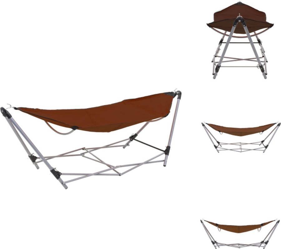 VidaXL Opvouwbare Hangmat Bruin 241 x 76 x 70 cm Gepoedercoat staal en 600D oxford stof Hangmat