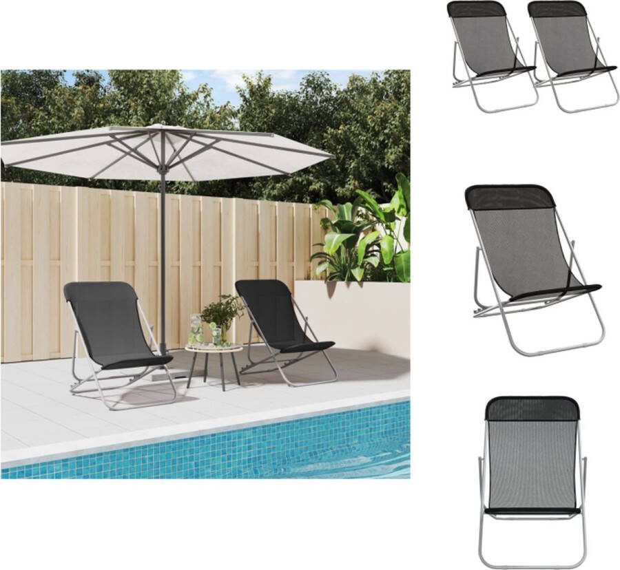 VidaXL Opvouwbare strandstoelen Set van 2 Zwart 3 standen verstelbaar Duurzaam materiaal Stabiel frame Inklapbare functie Afmetingen- 83 x 57.5 x 81 cm (L x B x H) Draagvermogen- 110 kg Ligbed