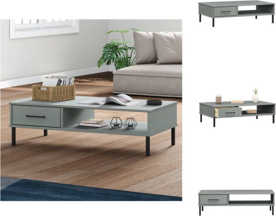 VidaXL OSLO Salontafel 100 x 55 x 29 cm Grijs massief grenenhout en metaal Tafel