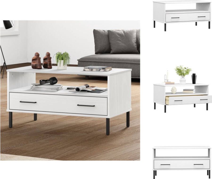 VidaXL OSLO Salontafel Houten bijzettafel met lade 85 x 50 x 45 cm Massief grenenhout en metaal Tafel