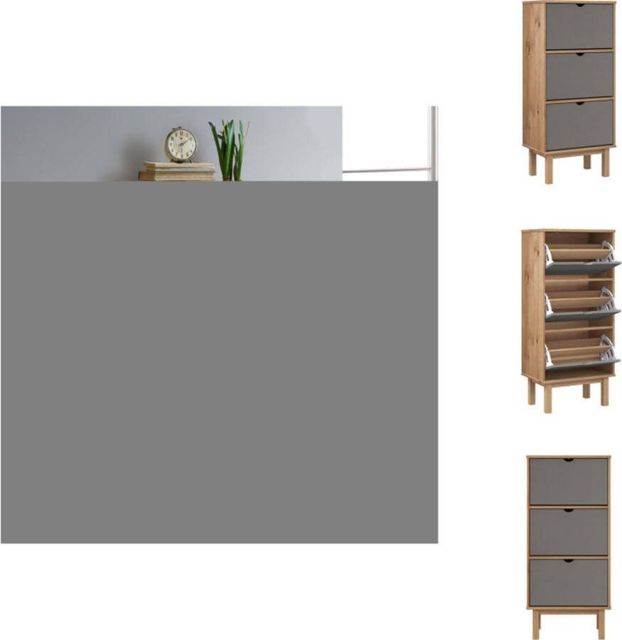 VidaXL OTTA Schoenenkast 55 x 35 x 120 cm Massief grenenhout 3 kieplades Schoenenkast
