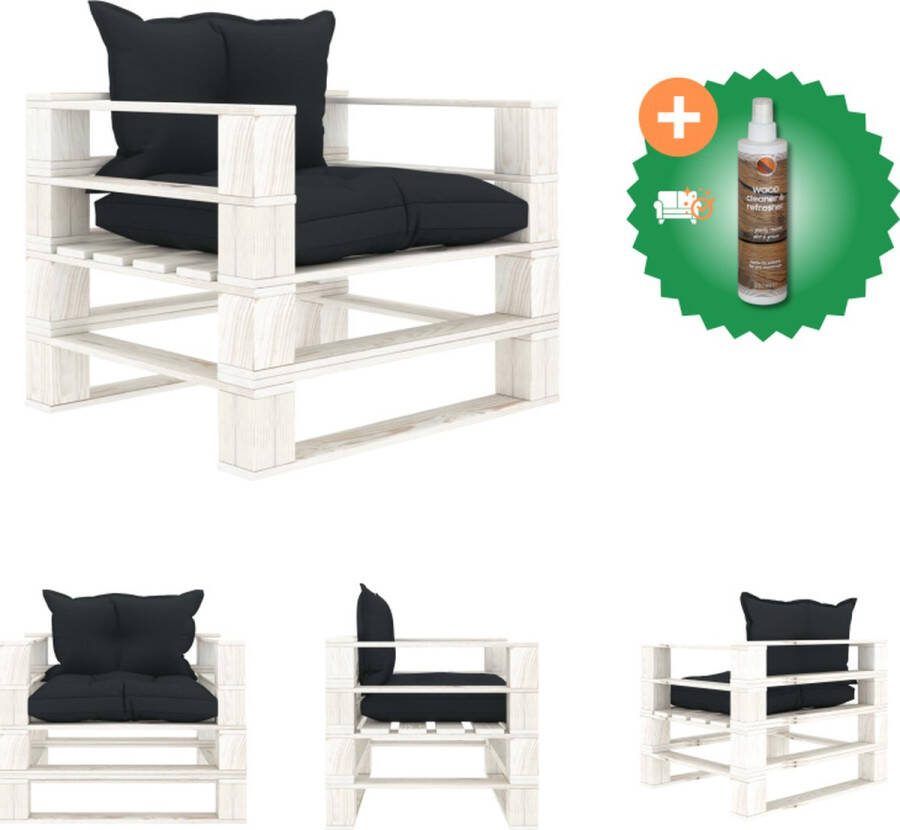 VidaXL Pallet Armstoel Houten Bank Antraciet Wit 80 x 67.5 x 60.8 cm Loungebank Inclusief Houtreiniger en verfrisser