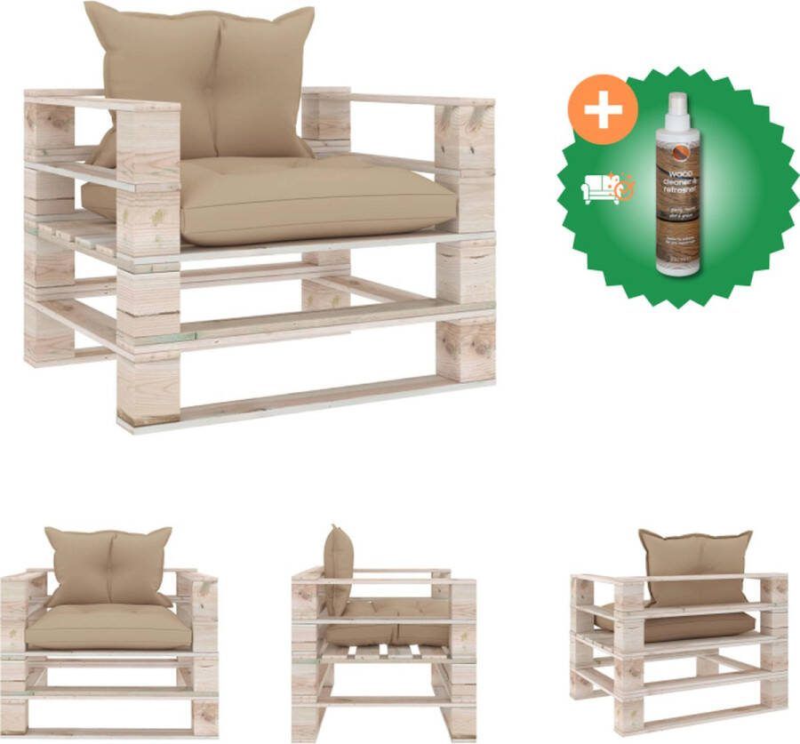 VidaXL Pallet Armstoel Tuinmeubel 80 x 67.5 x 62 cm Beige Loungebank Inclusief Houtreiniger en verfrisser