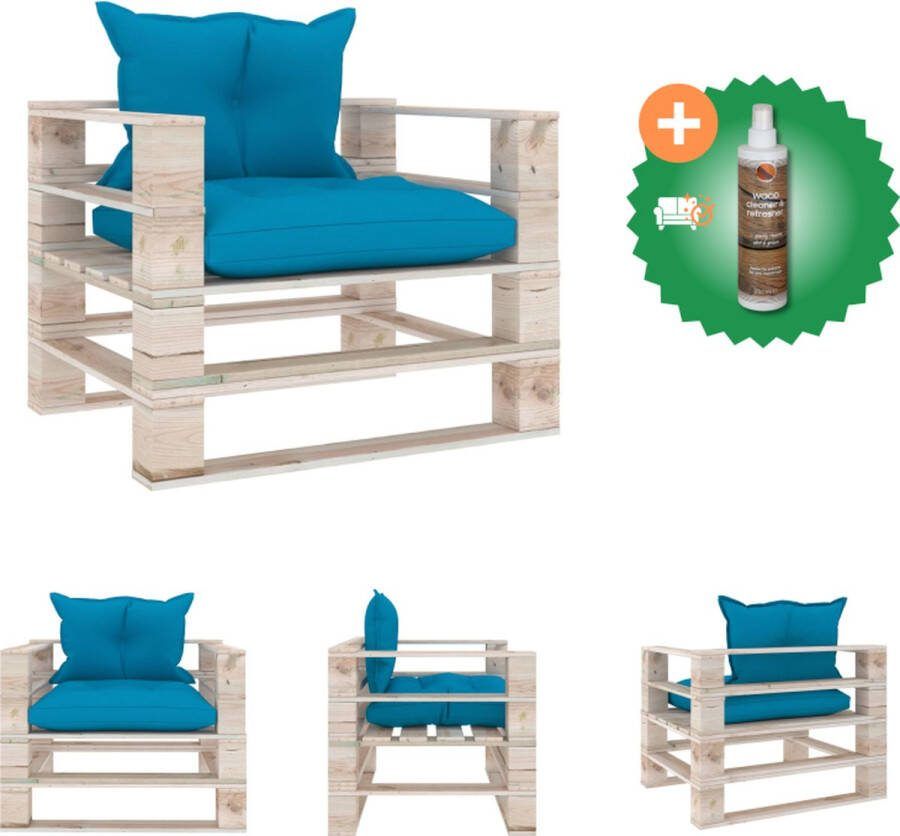VidaXL Pallet Armstoel Tuinmeubel 80x67.5x62 cm Grenenhout Blauw Loungebank Inclusief Houtreiniger en verfrisser