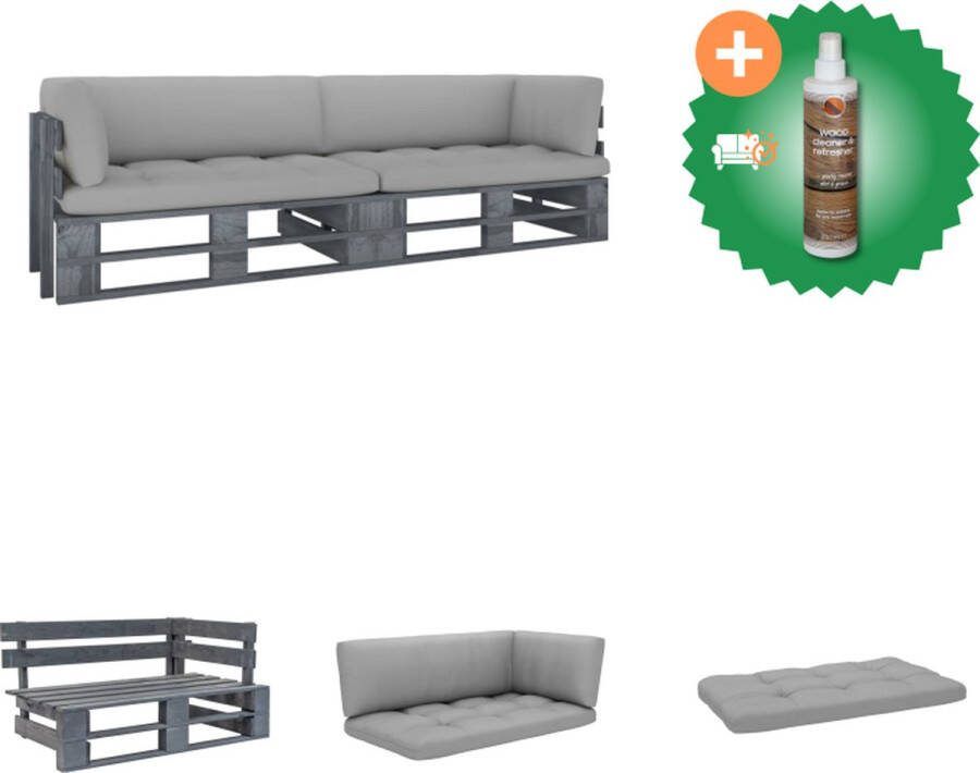 VidaXL Pallet Bank 110 x 65 x 55 cm Geïmpregneerd Grenenhout Grijs Kussen Tuinset Inclusief Houtreiniger en verfrisser
