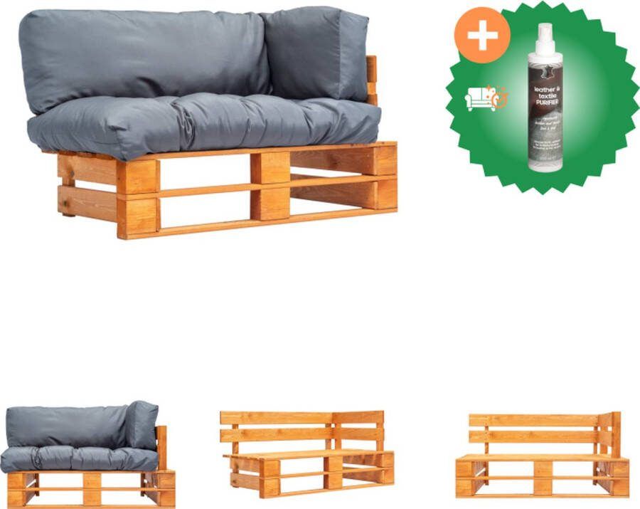 VidaXL Pallet Bank Tuinlounge van geïmpregneerd grenenhout 2 zits Grijs kussen Afmetingen 110 x 66 x 65 cm Dikte kussen 10 cm Loungebank Inclusief Reiniger