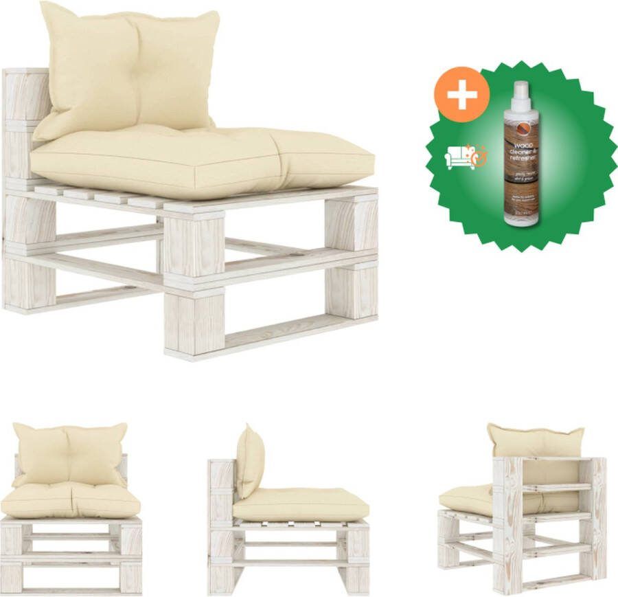 VidaXL Pallet bank Tuinmeubel 60x67.5x60.8 cm Grenenhout Crème en wit Dik opgevuld kussen Loungebank Inclusief Houtreiniger en verfrisser