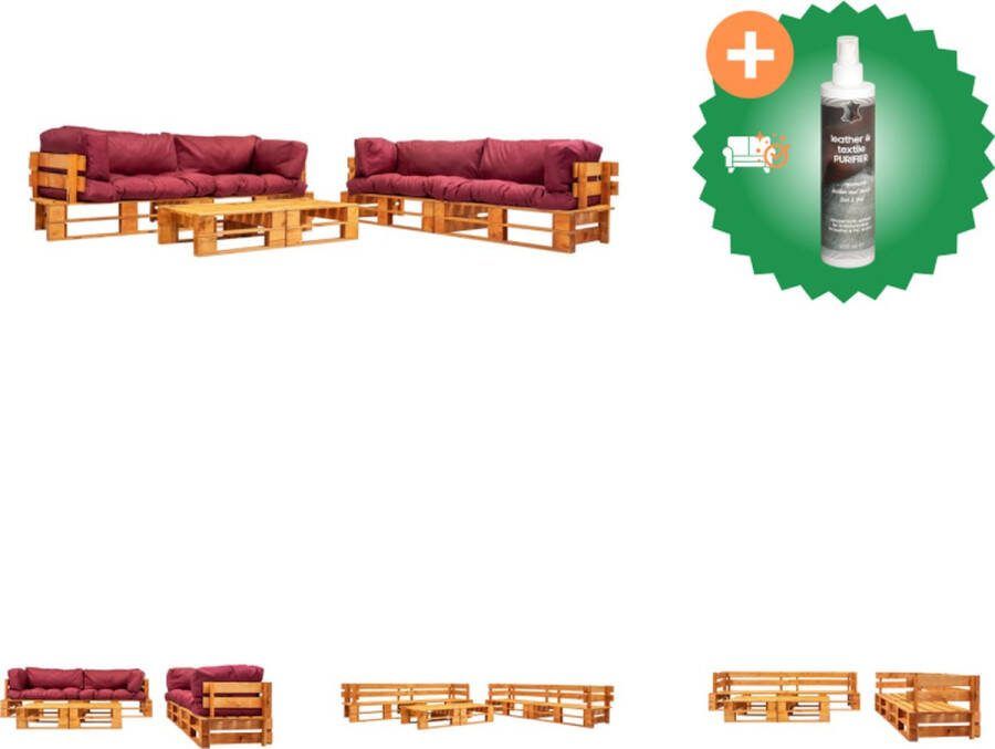 VidaXL Pallet Bankenset 4x 2-zitsbank 2x salontafel Grenenhout Rood Kussen 220x66x65cm Tuinset Inclusief Reiniger