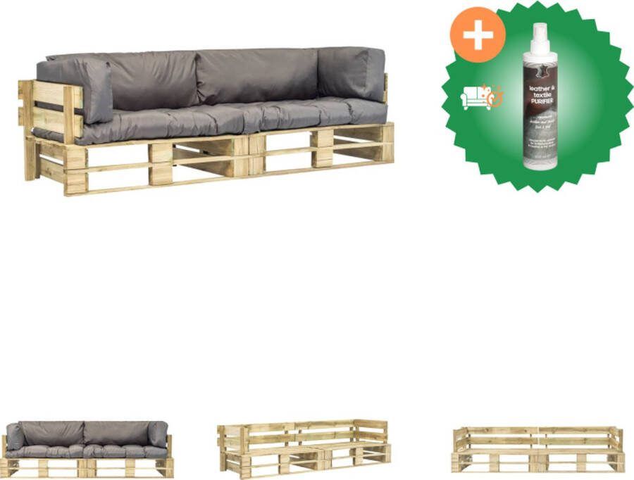 VidaXL Pallet Bankenset Grenenhout 220x66x65 cm Grijs kussen Loungebank Inclusief Reiniger