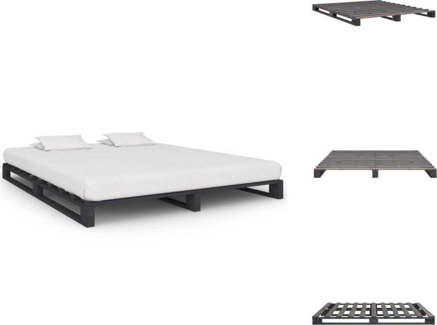 VidaXL Pallet Bedframe Massief grenenhout 200 x 160 x 14 cm Grijs Bed