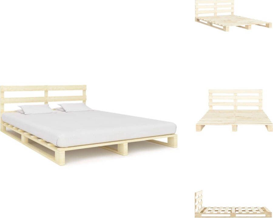 VidaXL Pallet Bedframe Massief Grenenhout 200 x 180 x 65 cm Naturel Met Hoofdsteun Bed