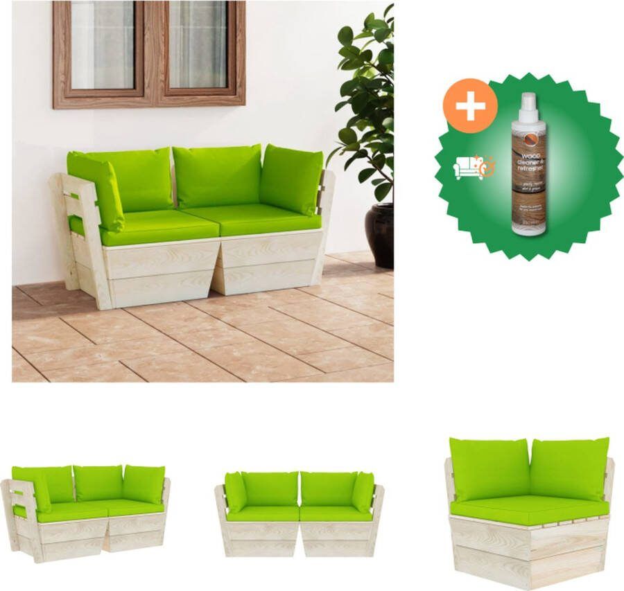 VidaXL Pallet Hoekbank 60 x 60 x 65 cm Hout Polyester Helder Groen Tuinset Inclusief Houtreiniger en verfrisser