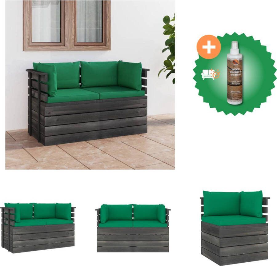VidaXL Pallet Hoekbank 65 x 65 x 71.5 cm Groen kussen Massief grenenhout Tuinset Inclusief Houtreiniger en verfrisser