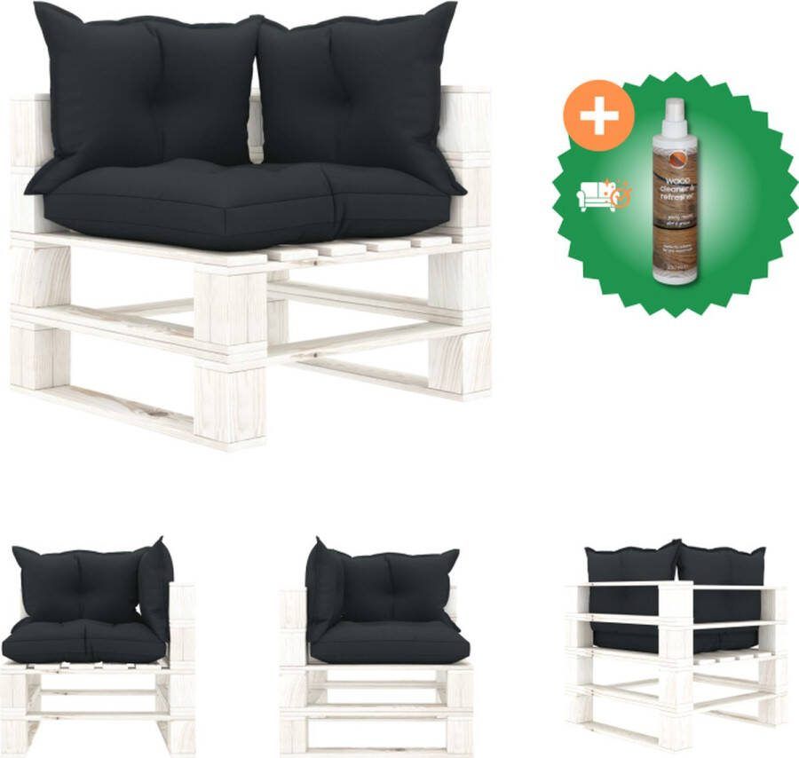 VidaXL Pallet Hoekbank 70 x 67.5 x 60.8 cm Grenenhout Antraciet en wit Loungebank Inclusief Houtreiniger en verfrisser