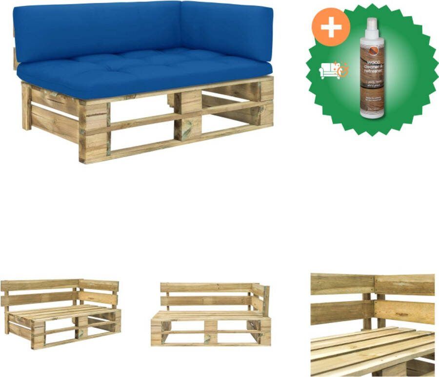 VidaXL pallet hoekbank grenenhout koningsblauw kussen 110 x 66 x 55 cm Tuinbank Inclusief Houtreiniger en verfrisser