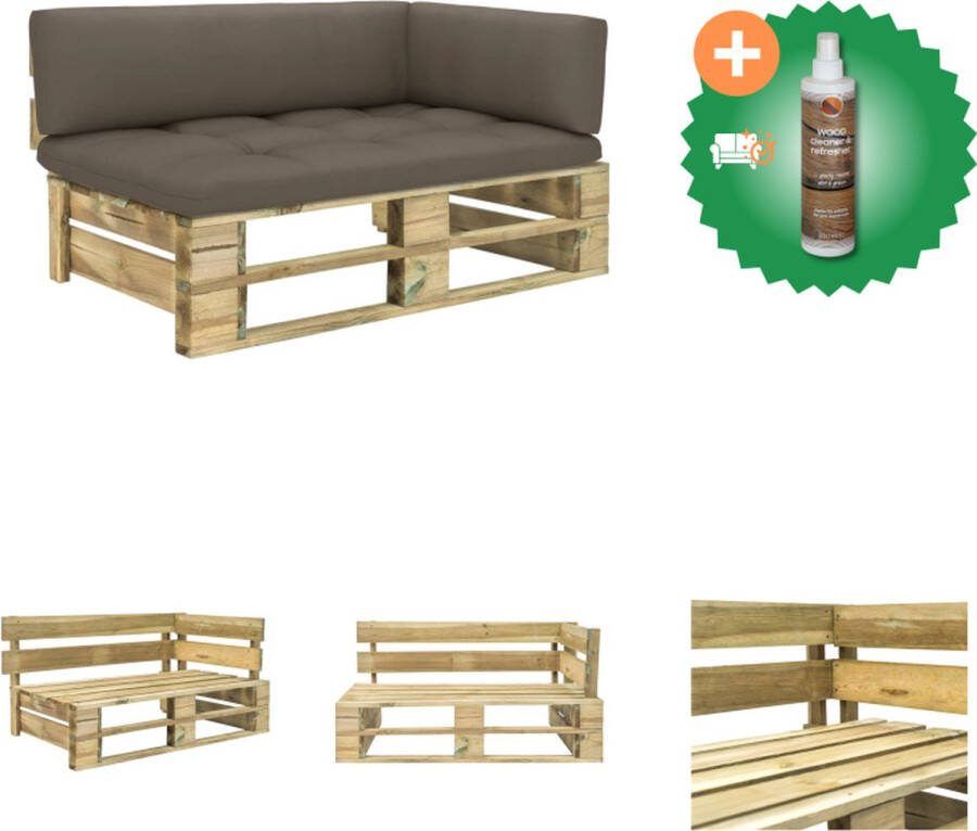 VidaXL Pallet Hoekbank Hout 110 x 66 x 55 cm Geïmpregneerd Grenenhout Inclusief Kussens Taupe Tuinbank Inclusief Houtreiniger en verfrisser