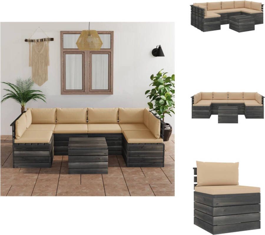VidaXL Pallet Lounge Set Grenenhout Beige Modulair Design Set van 4 Middenbanken 2 Hoekbanken 1 Tafel Afmetingen- 60 x 65 x 71.5 cm (B x D x H) Tuinset