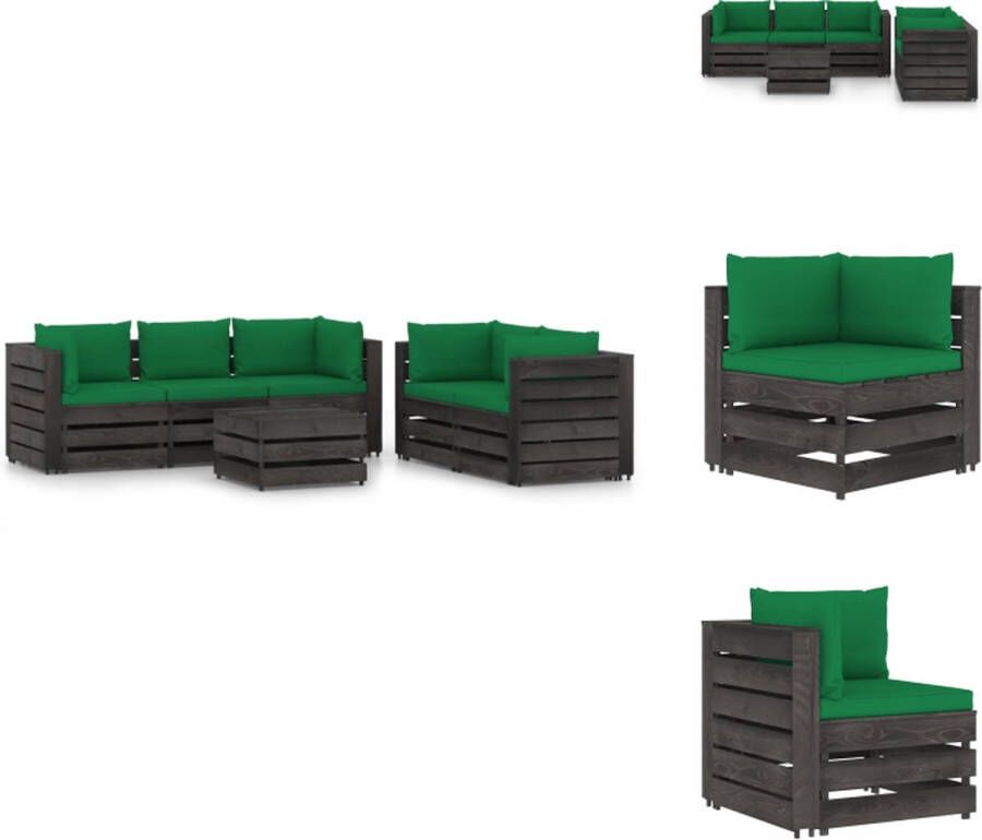 VidaXL Pallet Lounge Set Grenenhout Groene kussens 69x70x66 cm hoekbank 60x70x66 cm middenbank 60x62x37 cm tafel voetenbank Tuinset