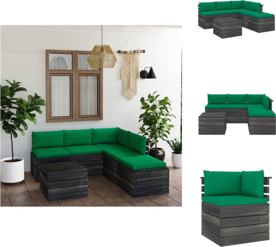 VidaXL Pallet Lounge Set Grenenhout Groene Kussens Modulair Tuinset