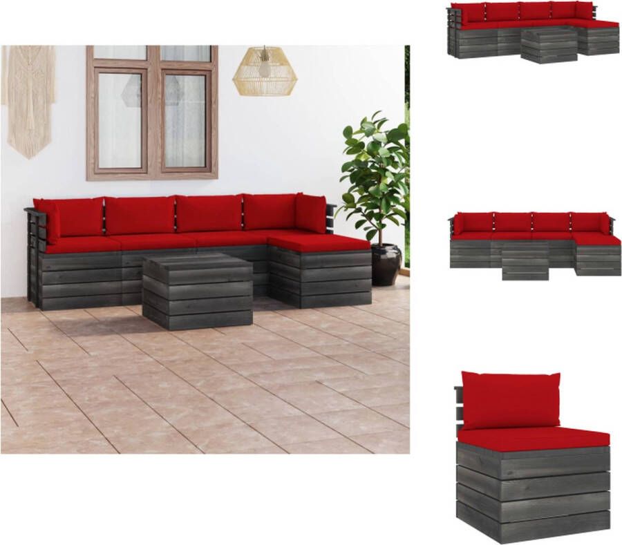 VidaXL Pallet Lounge Tuinmeubelset 100% Polyester Grenenhout Rood Afmetingen- 60x65x71.5cm (BxDxH) Tuinset