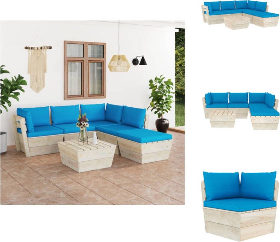 VidaXL Pallet Lounge Tuinset 6-delig Lichtblauwe Kussens Geïmpregneerd Vurenhout Tuinset
