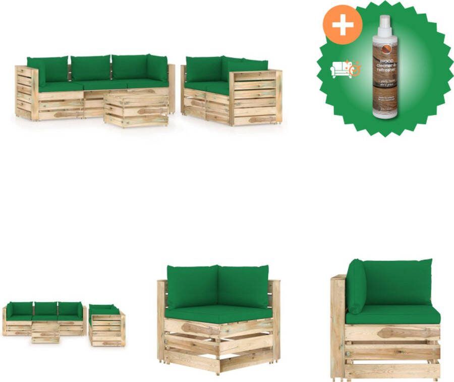 VidaXL Pallet Lounge Tuinset Grenenhout Groen Hoekbank 69x70x66 cm Middenbank 60x70x66 cm Tafel Voetenbank 60x62x37 cm Tuinset Inclusief Houtreiniger en verfrisser