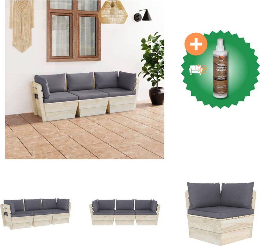 VidaXL Pallet Loungebank 60 x 60 x 65 cm Geïmpregneerd vurenhout Polyester kussens Tuinset Inclusief Houtreiniger en verfrisser