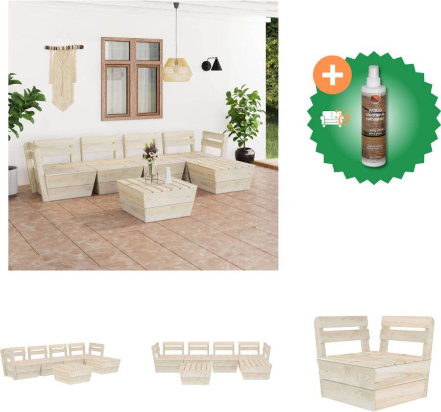 VidaXL Pallet Loungebank Hout 6-delig 60 x 60 x 65 cm Geïmpregneerd vurenhout Tuinset Inclusief Houtreiniger en verfrisser