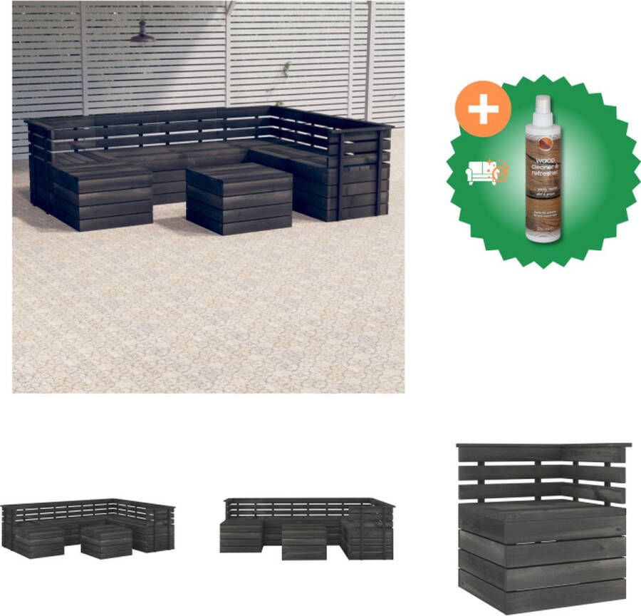 VidaXL Pallet Loungebank Set van 7 Grenenhout Donkergrijs 60x65x71.5 cm Tuinset Inclusief Houtreiniger en verfrisser
