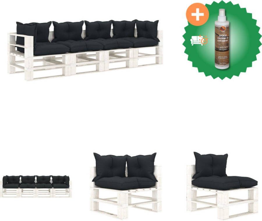 VidaXL Pallet Loungeset 260 x 67.5 x 60.8 cm Grenenhout Antraciet Wit Loungebank Inclusief Houtreiniger en verfrisser