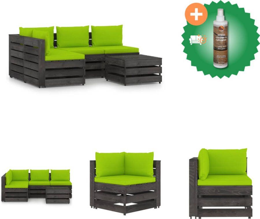VidaXL Pallet Loungeset 3x middenbank 1x hoekbank 1x tafel voetenbank 6cm zitkussen 13cm rug zijkussen Tuinset Inclusief Houtreiniger en verfrisser