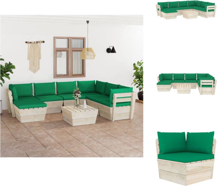 VidaXL Pallet Loungeset 8-delig Geïmpregneerd vurenhout polyester Groen kussen Tuinset