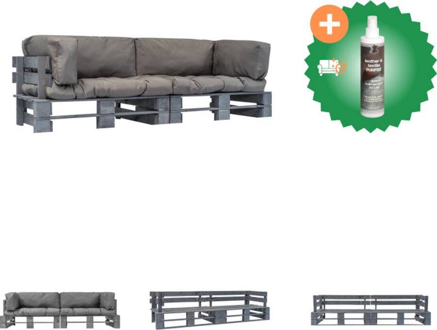 VidaXL Pallet loungeset Grenenhout 220 x 66 x 65 cm Grijs Loungebank Inclusief Reiniger