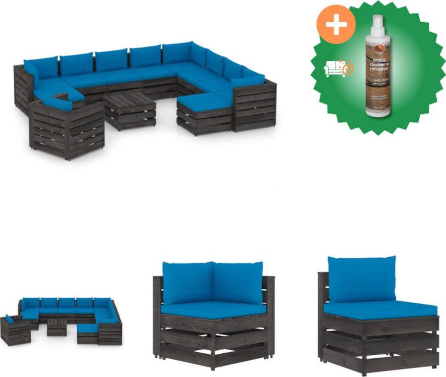 VidaXL Pallet loungeset grenenhout 5x middenbank 3x hoekbank 3x tafel voetenbank 1x eenzitsbank Tuinset Inclusief Houtreiniger en verfrisser