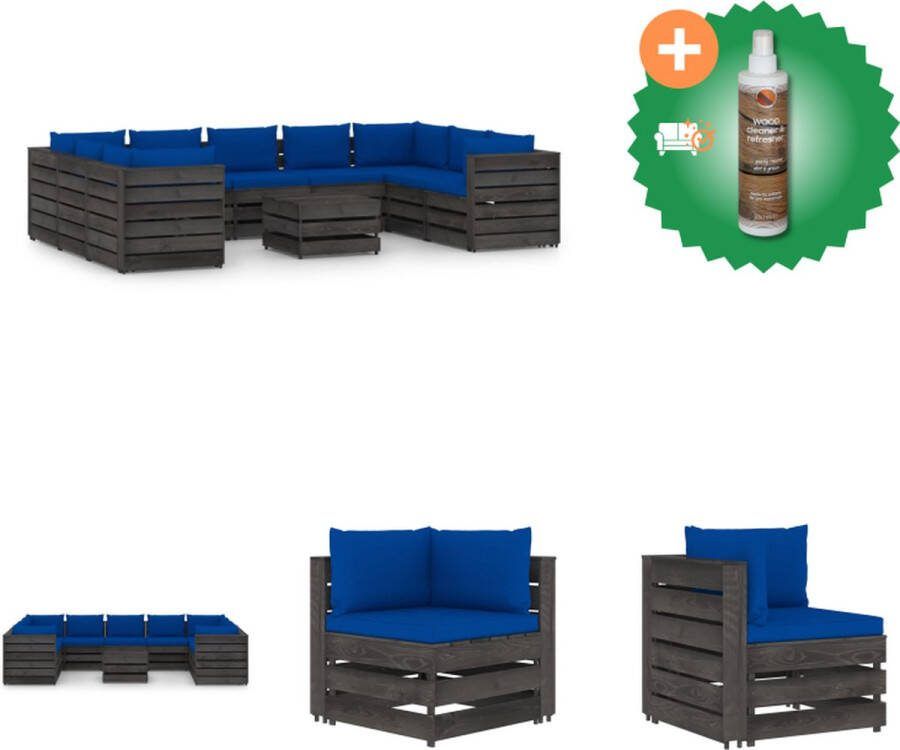 VidaXL Pallet Loungeset Grenenhout Blauwe kussens Hoekbank 69x70x66cm Middenbank 60x70x66cm Tafel voetenbank 60x62x37cm Tuinset Inclusief Houtreiniger en verfrisser