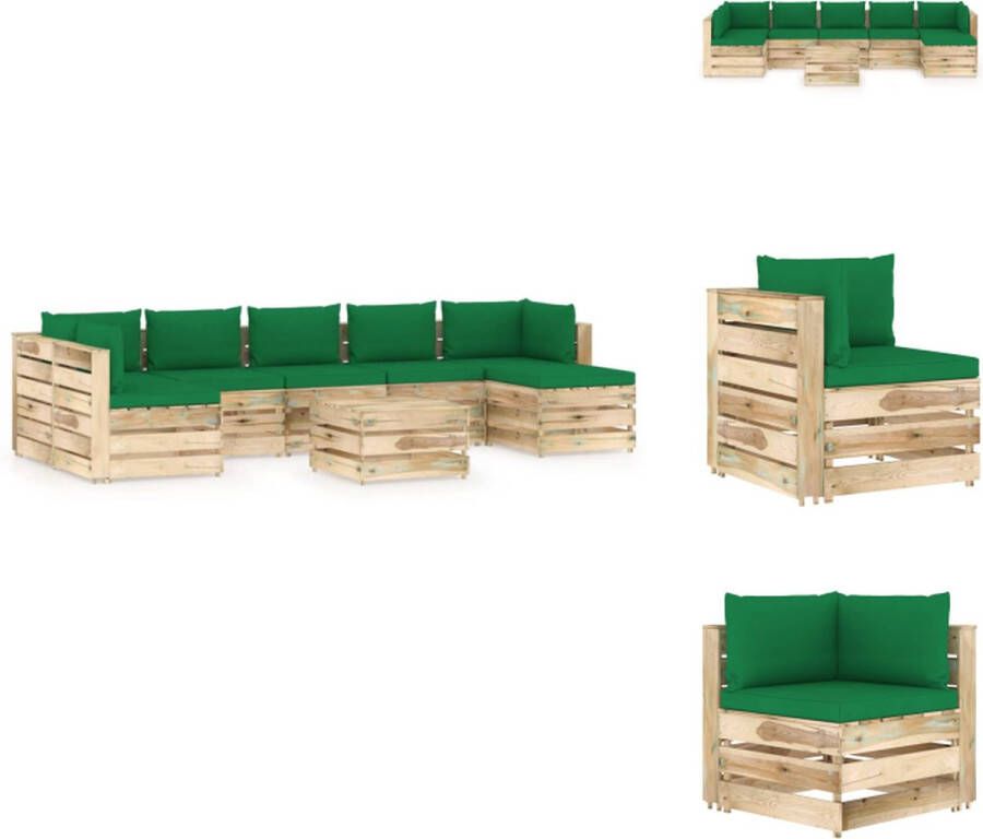 VidaXL Pallet Loungeset Grenenhout Groen 69 x 70 x 66 cm Modulair Design Tuinset
