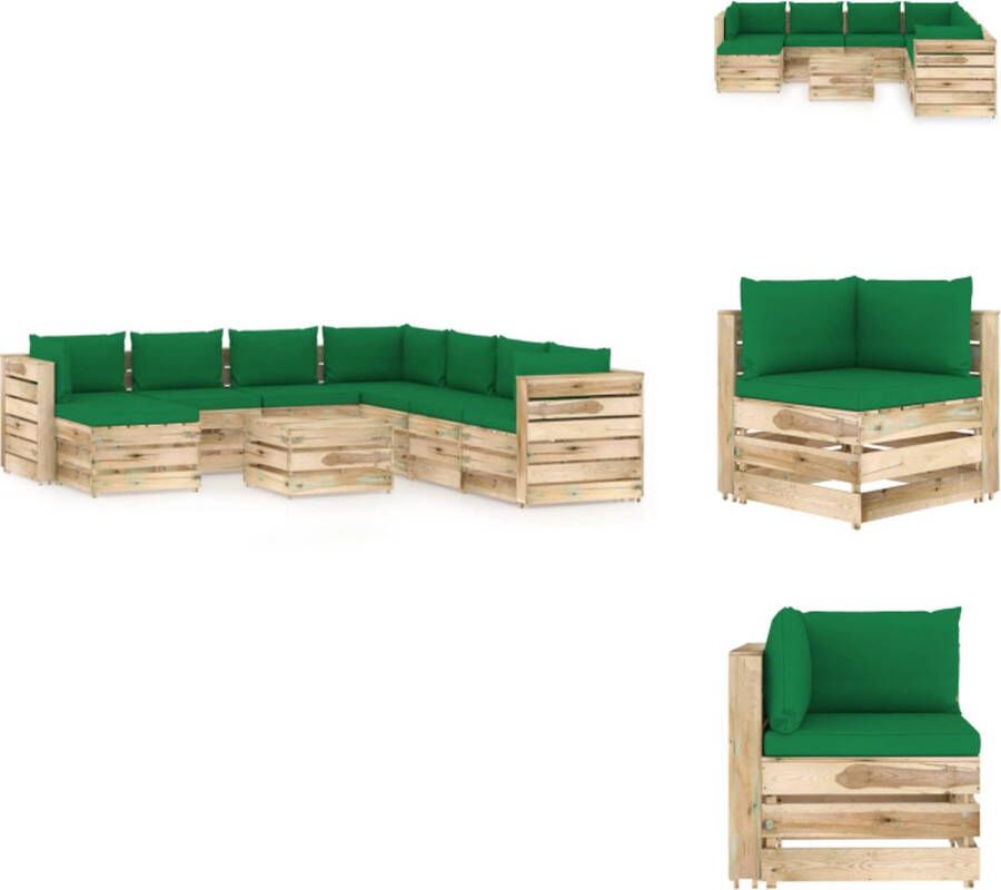 VidaXL Pallet Loungeset grenenhout groen hoekbank- 69x70x66 cm middenbank- 60x70x66 cm tafel voetenbank- 60x62x37 cm Tuinset