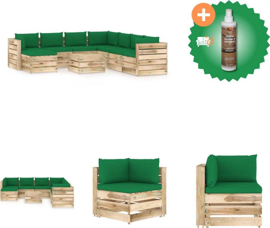 VidaXL Pallet Loungeset grenenhout groen hoekbank- 69x70x66 cm middenbank- 60x70x66 cm tafel voetenbank- 60x62x37 cm Tuinset Inclusief Houtreiniger en verfrisser