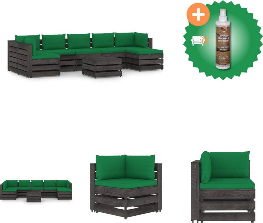 VidaXL Pallet Loungeset Grenenhout Groen kussen Hoekbank 69x70x66 Middenbank 60x70x66 Tafel voetenbank 60x62x37 Tuinset Inclusief Houtreiniger en verfrisser