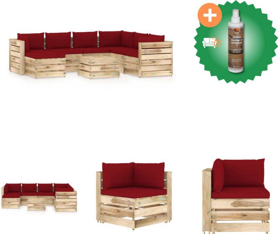 VidaXL Pallet Loungeset Grenenhout Hoekbank 69x70x66cm Middenbank 60x70x66cm Tafel voetenbank 60x62x37cm Kussens Tuinset Inclusief Houtreiniger en verfrisser
