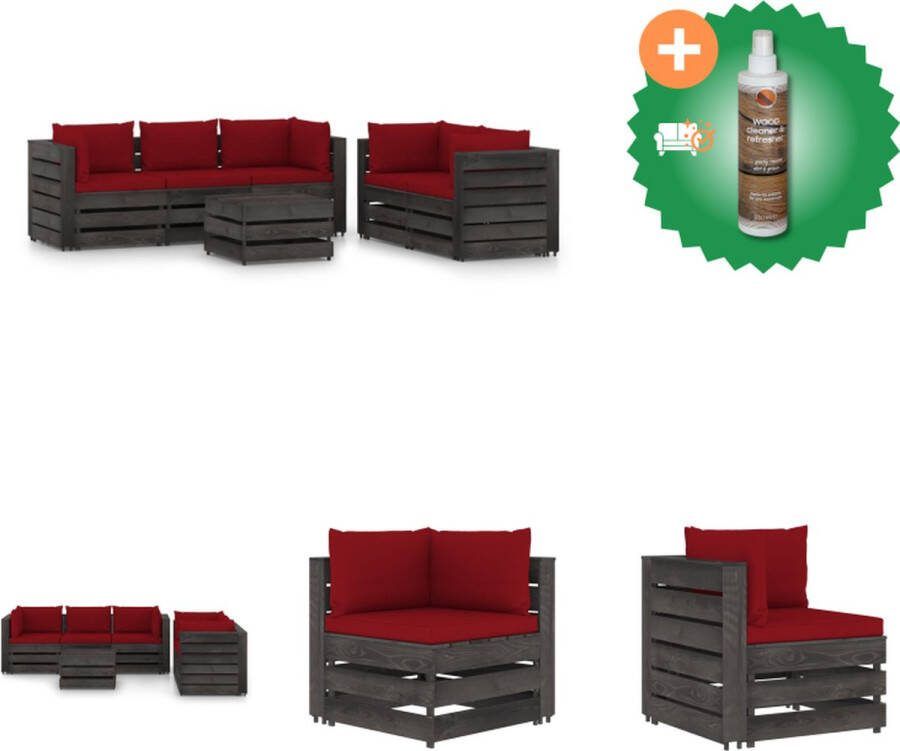 VidaXL Pallet Loungeset Grenenhout Hoekbank 69x70x66cm Middenbank 60x70x66cm Tafel voetenbank 60x62x37cm Tuinset Inclusief Houtreiniger en verfrisser