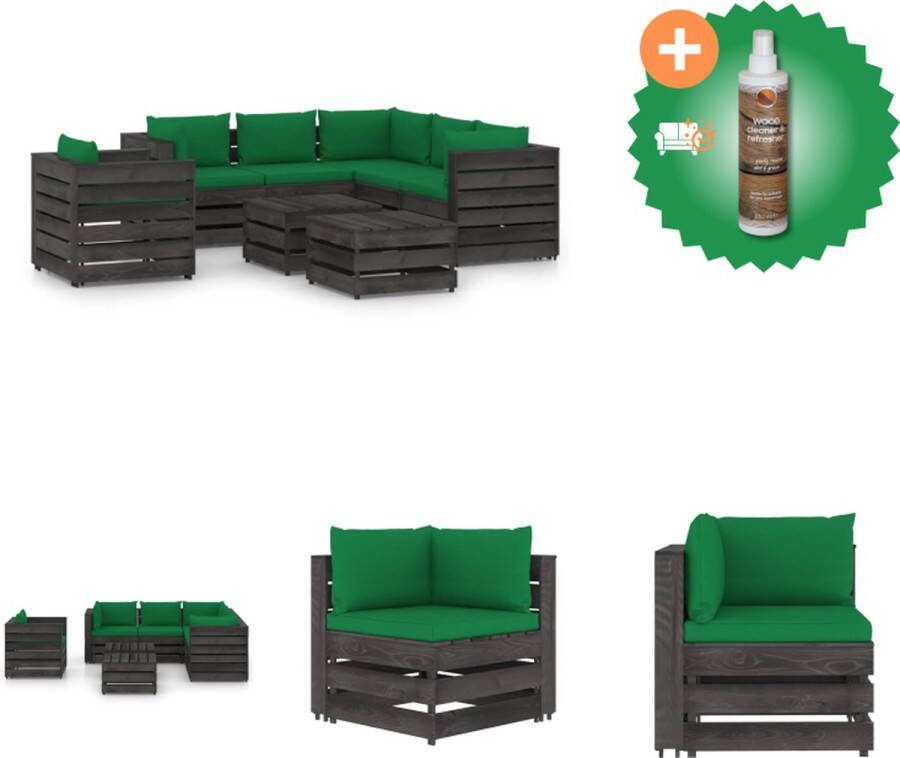 VidaXL Pallet Loungeset Grenenhout Hoekbank Middenbank Tafel Voetenbank Eenzitsbank Groen 6 cm zitkussen 13 cm rug zijkussen Tuinset Inclusief Houtreiniger en verfrisser