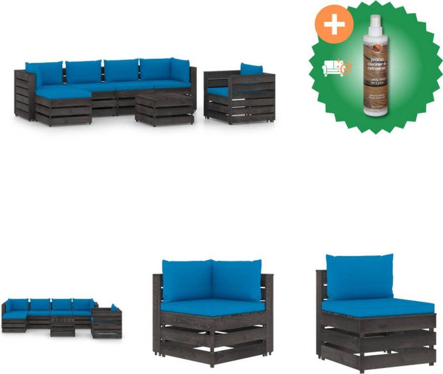 VidaXL Pallet Loungeset Grenenhout Lichtblauw 6 zitkussens 7 rug zijkussens Tuinset Inclusief Houtreiniger en verfrisser