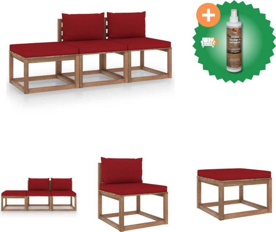 VidaXL Pallet loungeset Grenenhout Middenbank 60x64x70cm Voetenbank 60x60x36.5cm Kussens 6cm dik Tuinset Inclusief Houtreiniger en verfrisser
