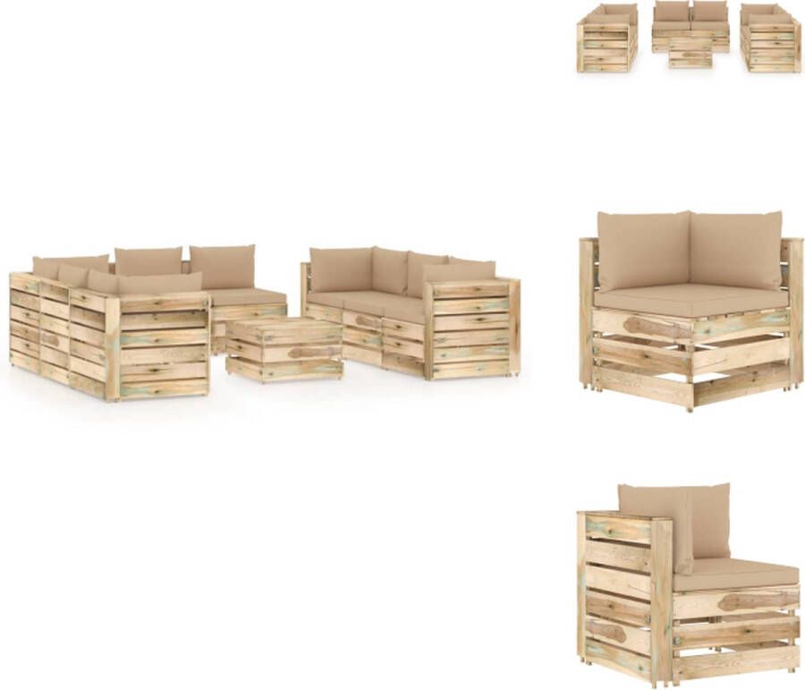VidaXL Pallet loungeset grenenhout modulair beige kussens 69x70x66 cm hoekbank 60x70x66 cm middenbank 60x62x37 cm tafel voetenbank Tuinset