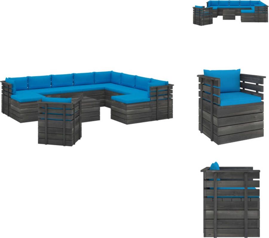VidaXL Pallet loungeset grenenhout modulair design lichtblauw kussen 11 zitkussens 2 rug zijkussens Tuinset