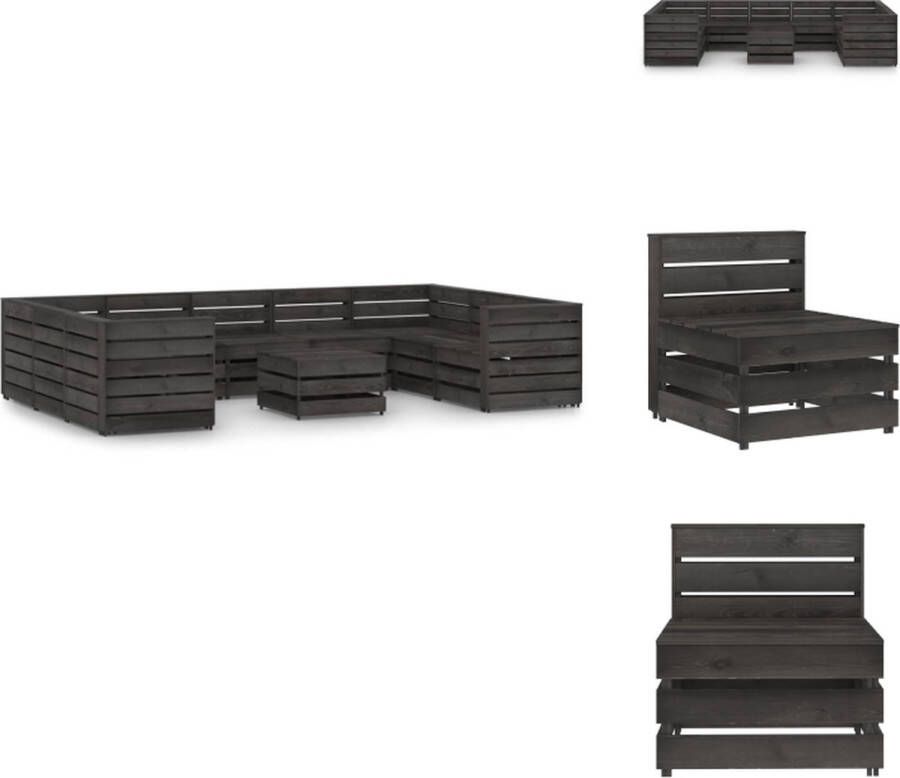 VidaXL pallet loungeset grenenhouten modulair design grijs geïmpregneerd 5 middenbanken 4 hoekbanken 1 tafel voetenbank 150cm x 62cm x 66cm Tuinset