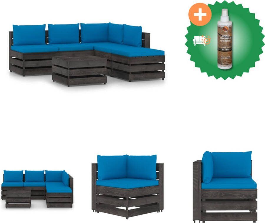 VidaXL Pallet Loungeset Hoekbank Middenbank Tafel Voetenbank 69x70x66 cm Grenenhout Lichtblauwe kussens Tuinset Inclusief Houtreiniger en verfrisser